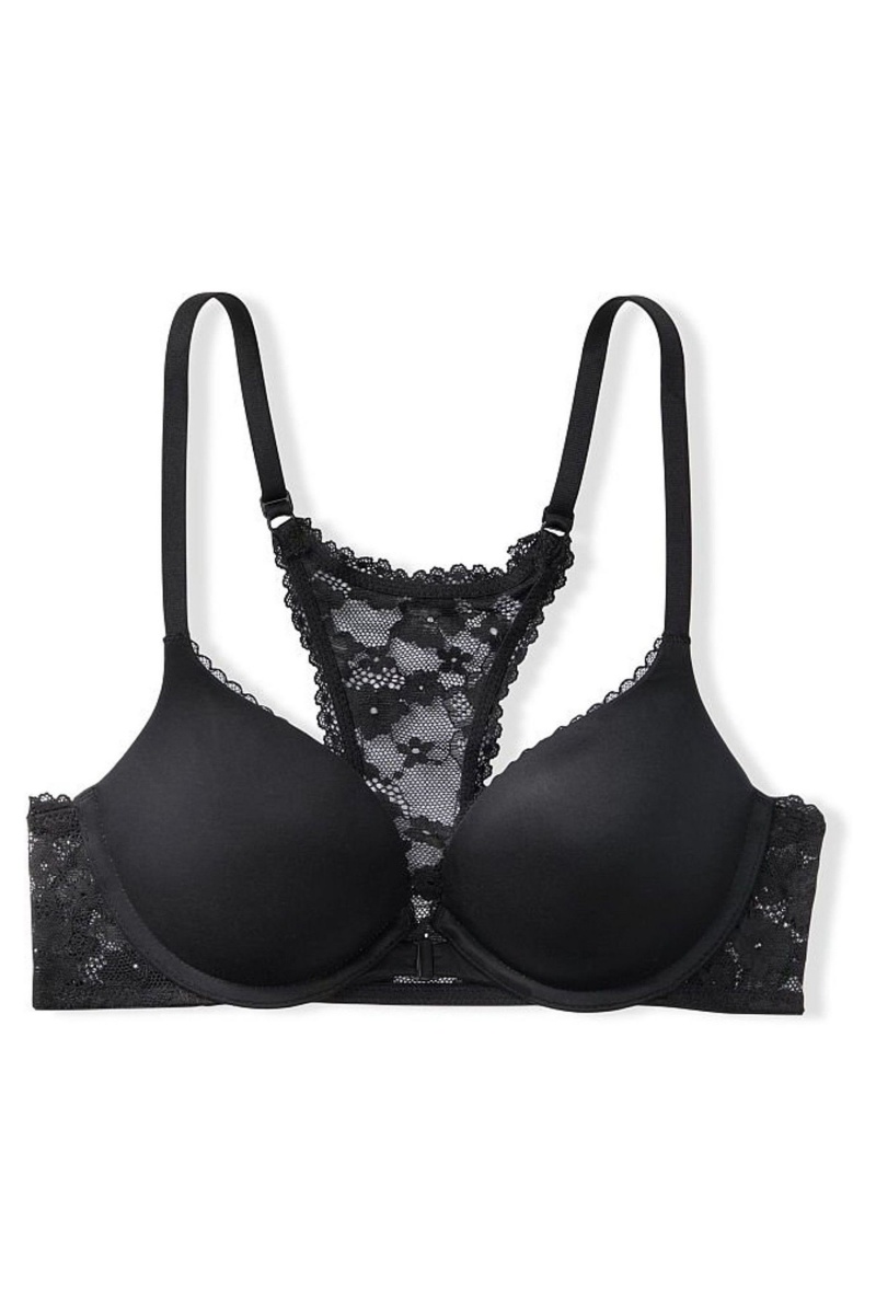 Victoria's Secret Body by Victoria Kanten Trim Front Bevestiging Push Up Bra Zwart | 01875-SAIC