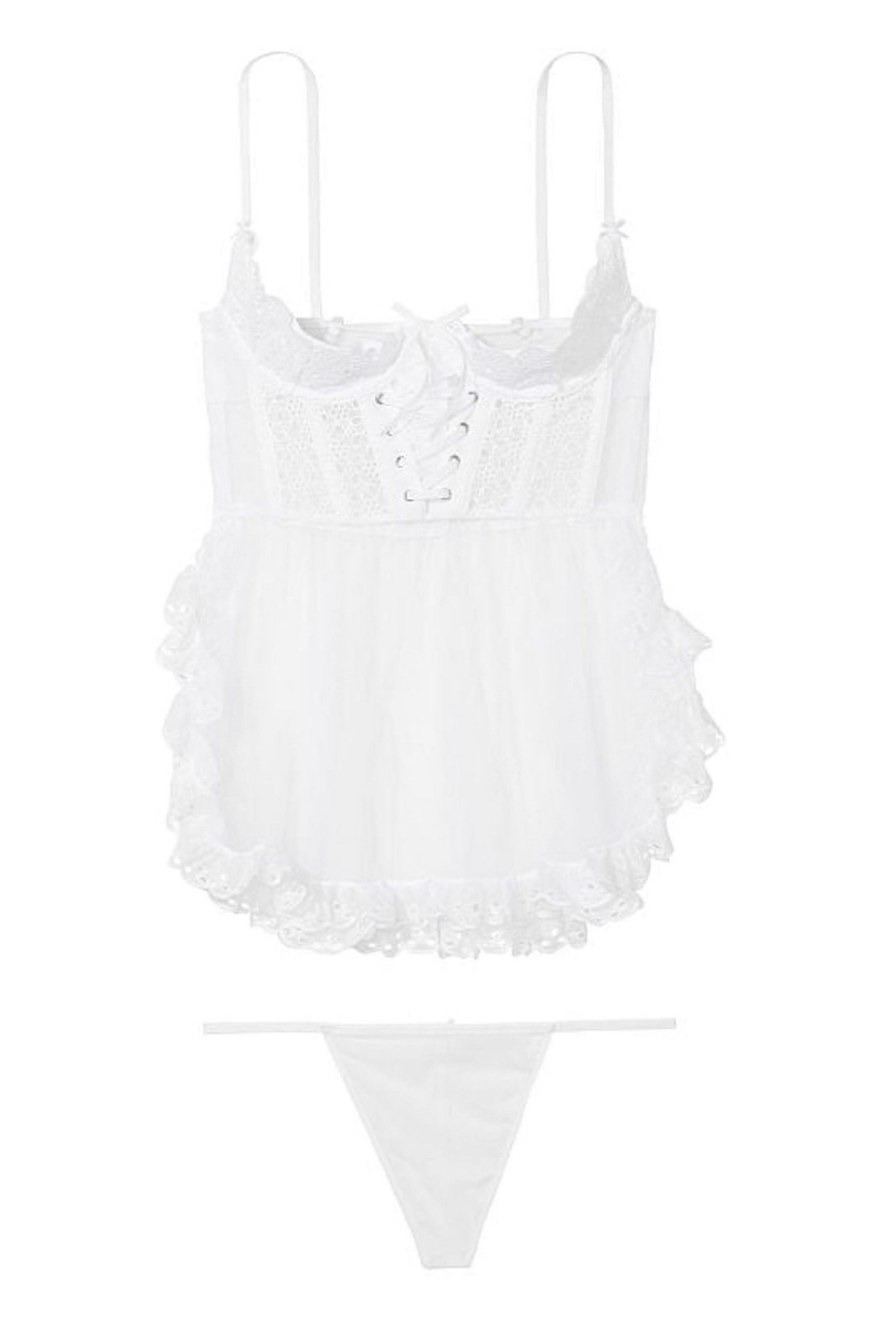 Victoria's Secret Broderie Open Cup Babydoll Wit | 48260-BJQK