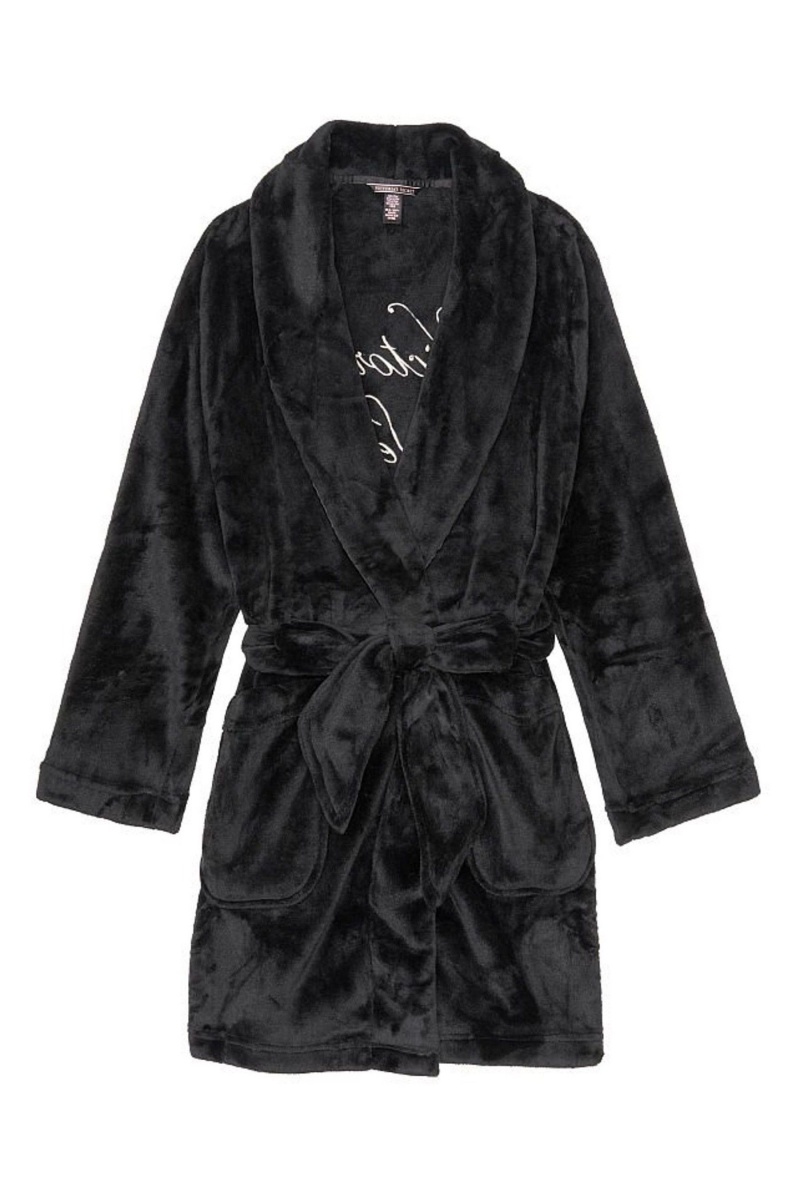 Victoria\'s Secret Cosy Kort Robe Zwart | 80539-KYJT