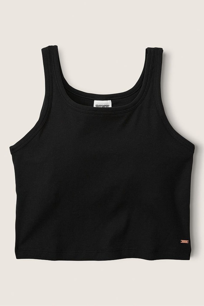 Victoria's Secret Crop Geribbeld Tank Top Zwart | 81496-KQZV