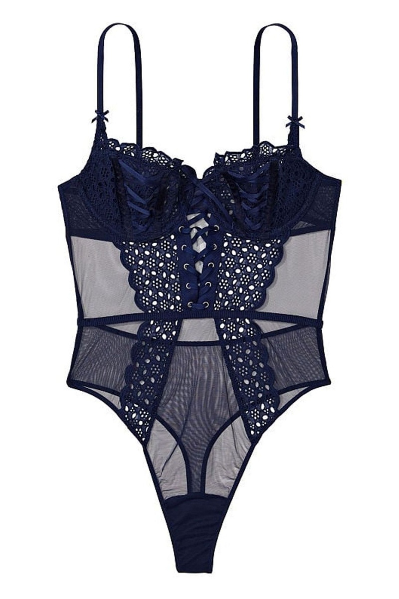 Victoria's Secret Dream Angels Broderie Unlined Balcony Body Donkerblauw Blauw | 23765-OCXG