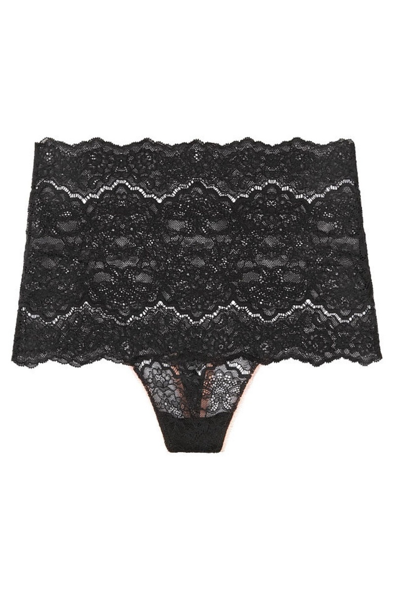 Victoria's Secret Dream Angels Highwaist Corded String Panty Zwart | 76359-OTJE