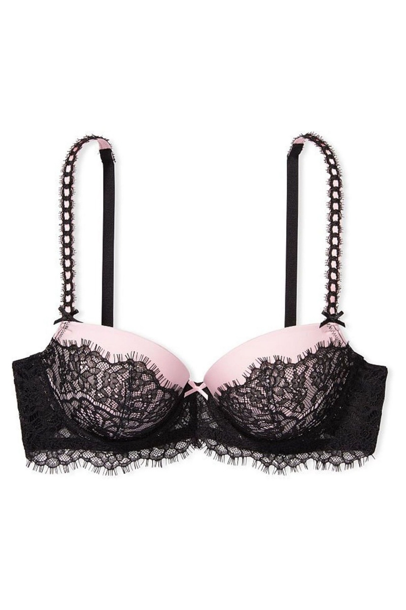 Victoria's Secret Dream Angels Kanten Push Up Bra Zwart Roze | 50184-SDYC