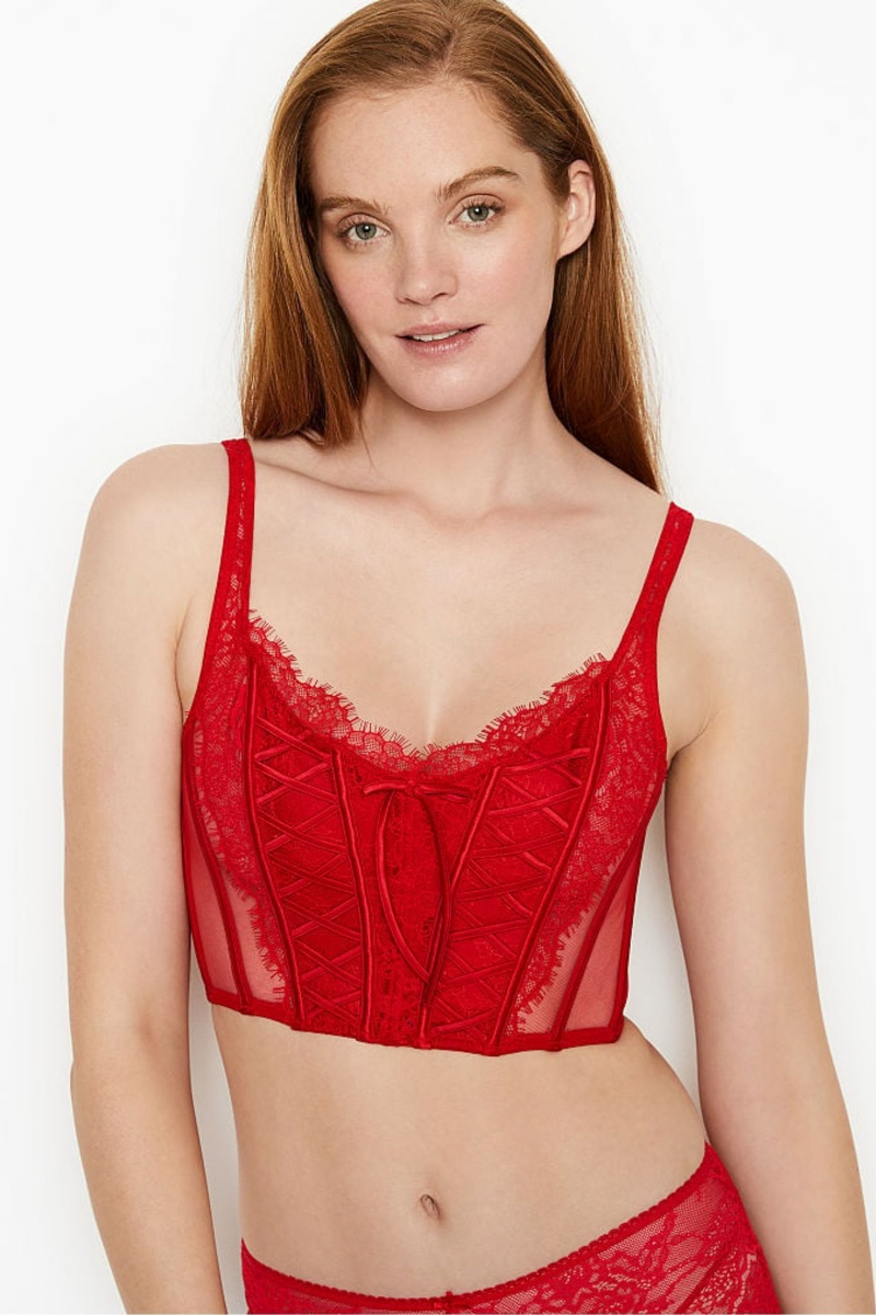 Victoria's Secret Dream Angels Kanten Unlined Non Wired Corset Bra Top Rood | 71230-HIXF