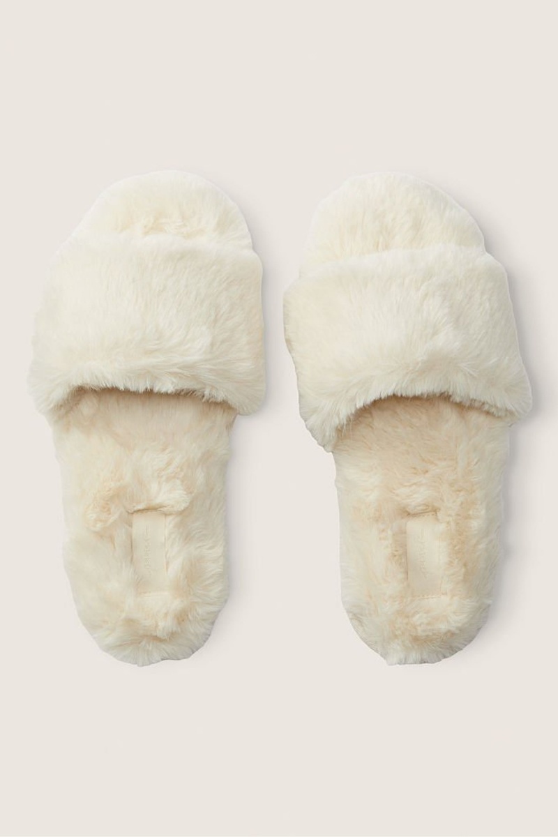 Victoria's Secret Faux Fur Open Neus Slippers Wit | 52079-ZAVR