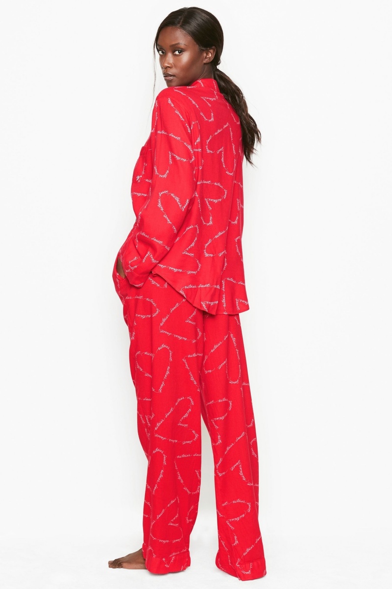 Victoria's Secret Flannel Long Pyjamas Rood | 50173-EPTF