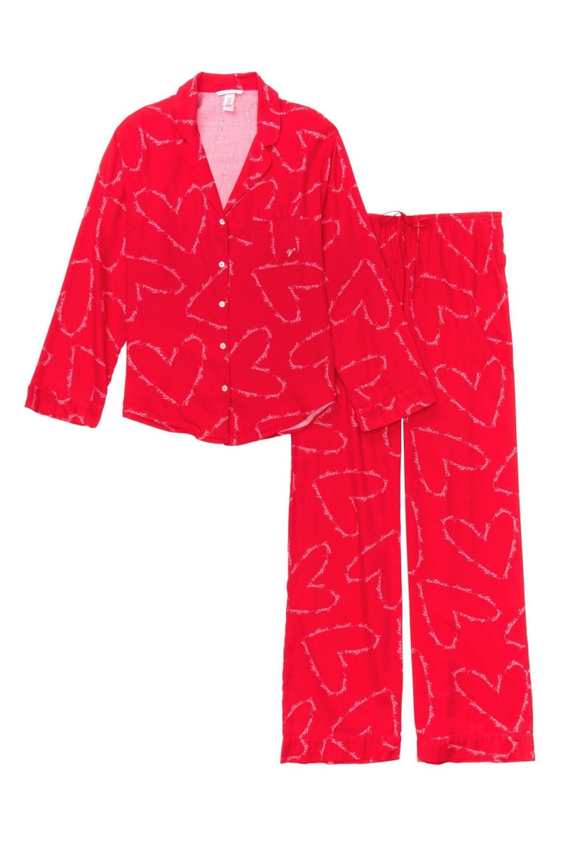 Victoria's Secret Flannel Long Pyjamas Rood | 50173-EPTF