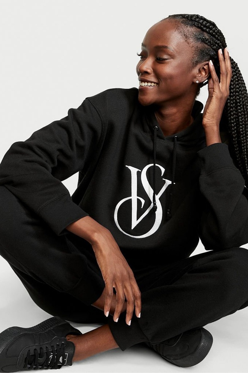 Victoria's Secret Fleece Lounge Logo Hoodie Zwart | 70819-CBYN