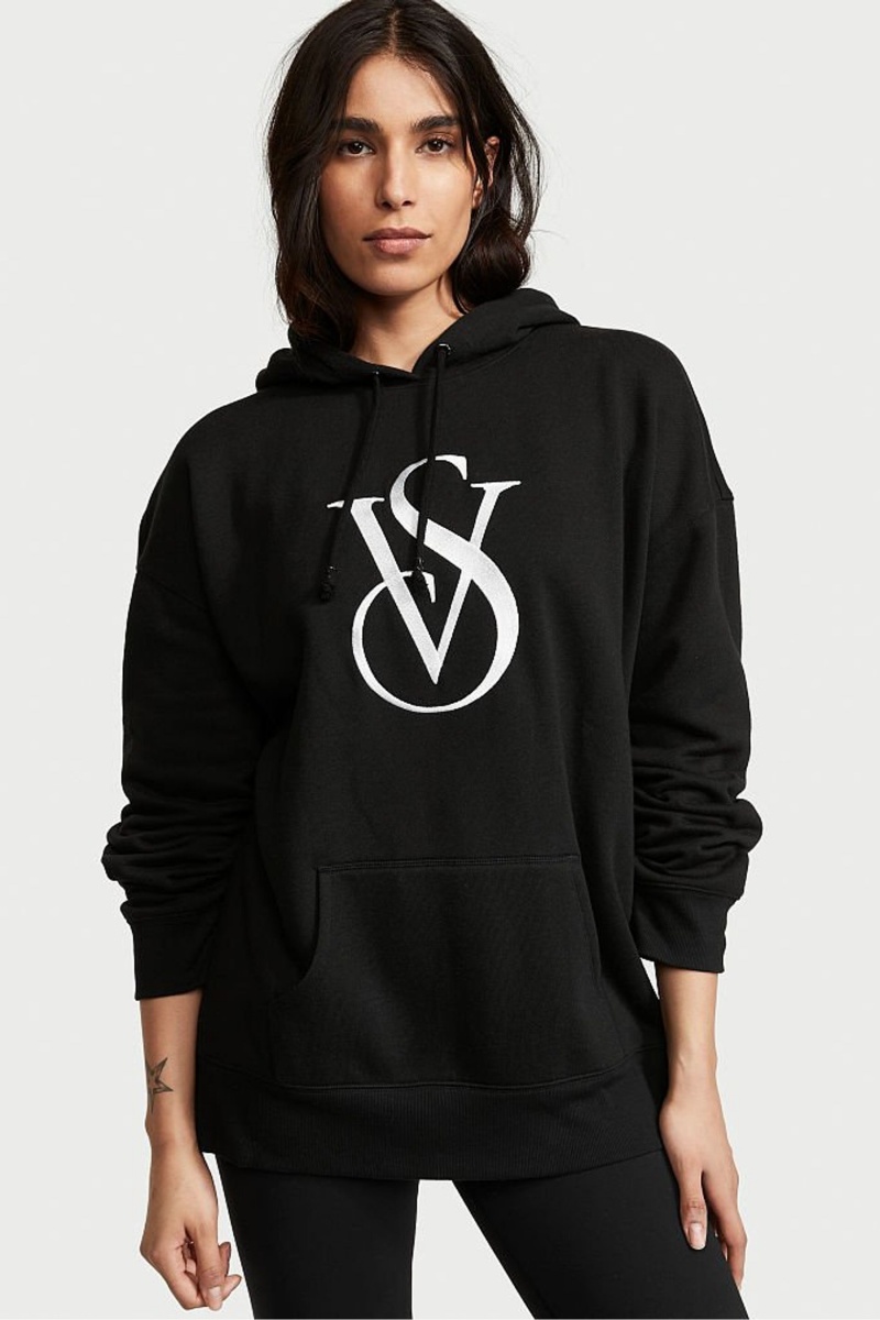 Victoria\'s Secret Fleece Lounge Logo Hoodie Zwart | 70819-CBYN