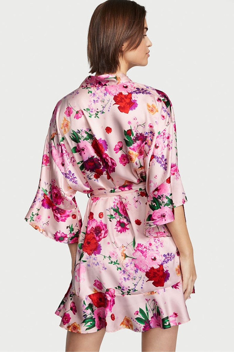 Victoria's Secret Flounce Satin Robe Roze | 45892-NCPX