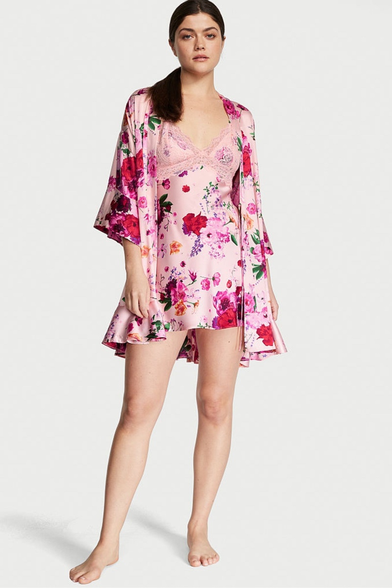 Victoria's Secret Flounce Satin Robe Roze | 45892-NCPX