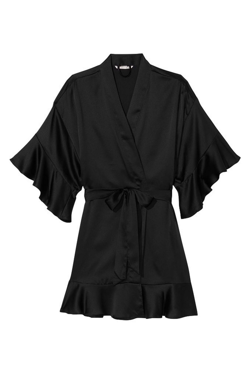 Victoria's Secret Flounce Satin Robe Zwart | 24307-XKJP