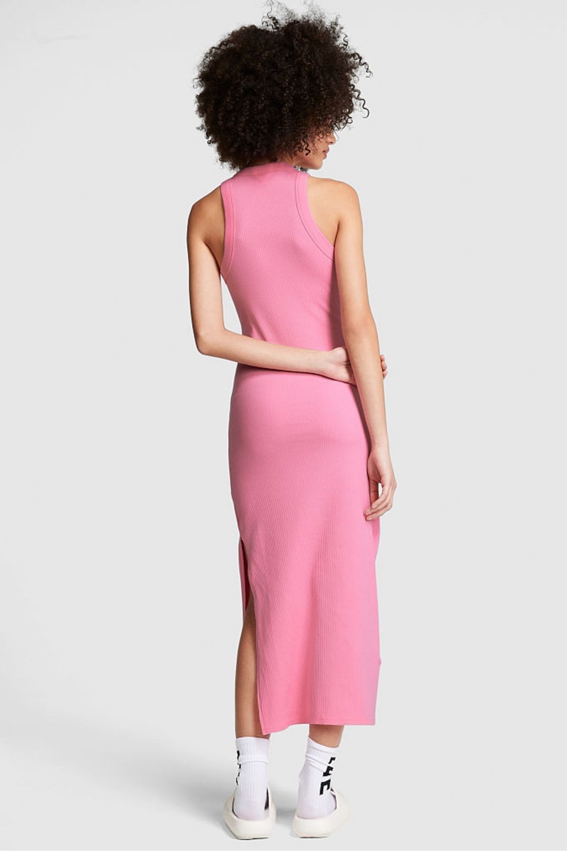 Victoria's Secret Geribbeld Midi Jurken Roze | 08542-PJCF