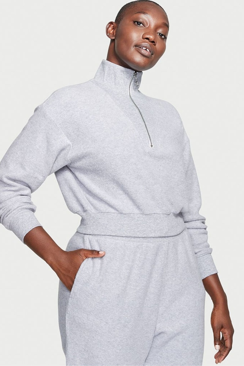 Victoria\'s Secret Half Zip High Neck Lounge Sweatshirt Grijs | 05849-WHGP