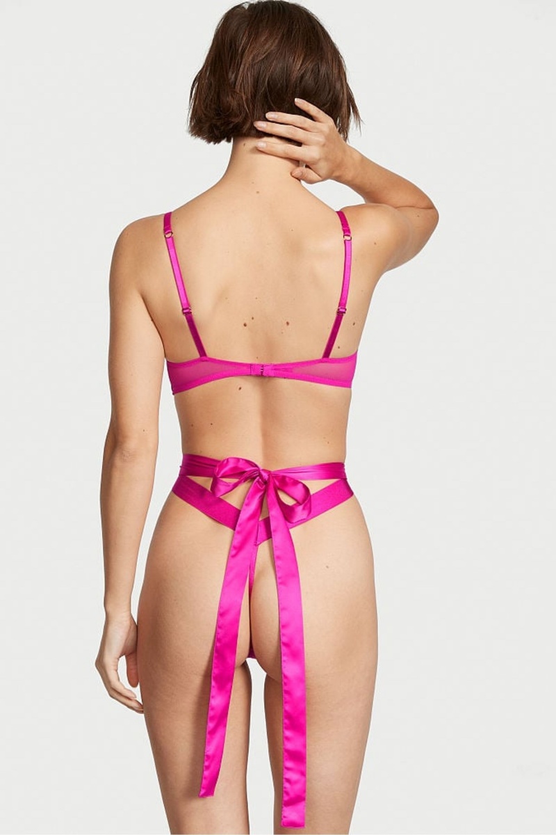 Victoria's Secret Heart Embroidered Kanten Crotchless Bodysuit Fuchsie Roze | 39074-EKBS