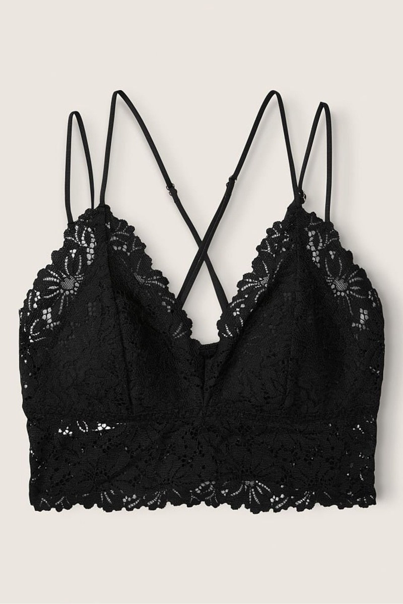 Victoria's Secret Kanten Bandjes Back Longline Bralette Zwart | 98703-DGQW