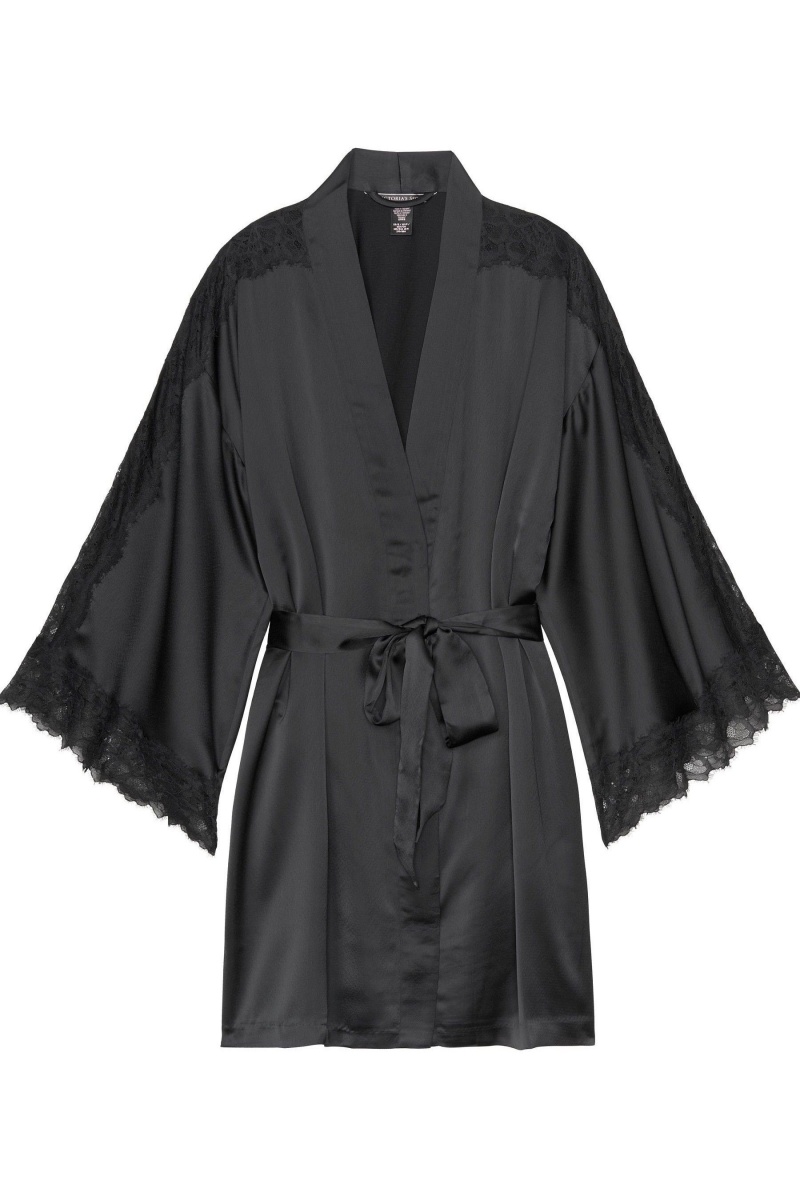 Victoria's Secret Kanten Inset Kimono Robe Zwart | 21975-IMUV