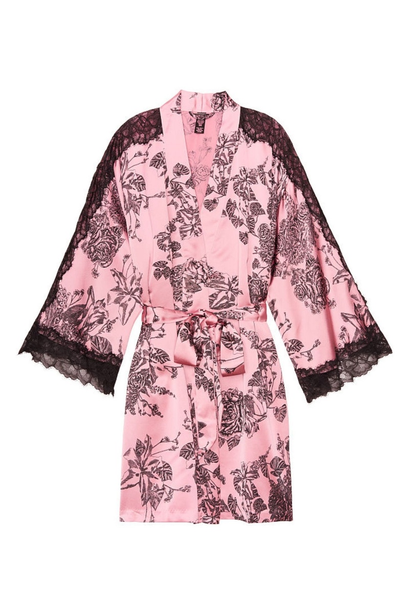 Victoria's Secret Kanten Inset Kimono Robe Zwart | 41532-WJGV