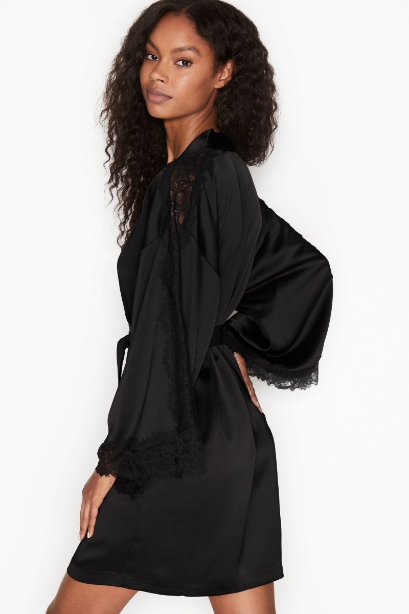 Victoria's Secret Kanten Inset Kimono Robe Zwart | 47185-DSJF