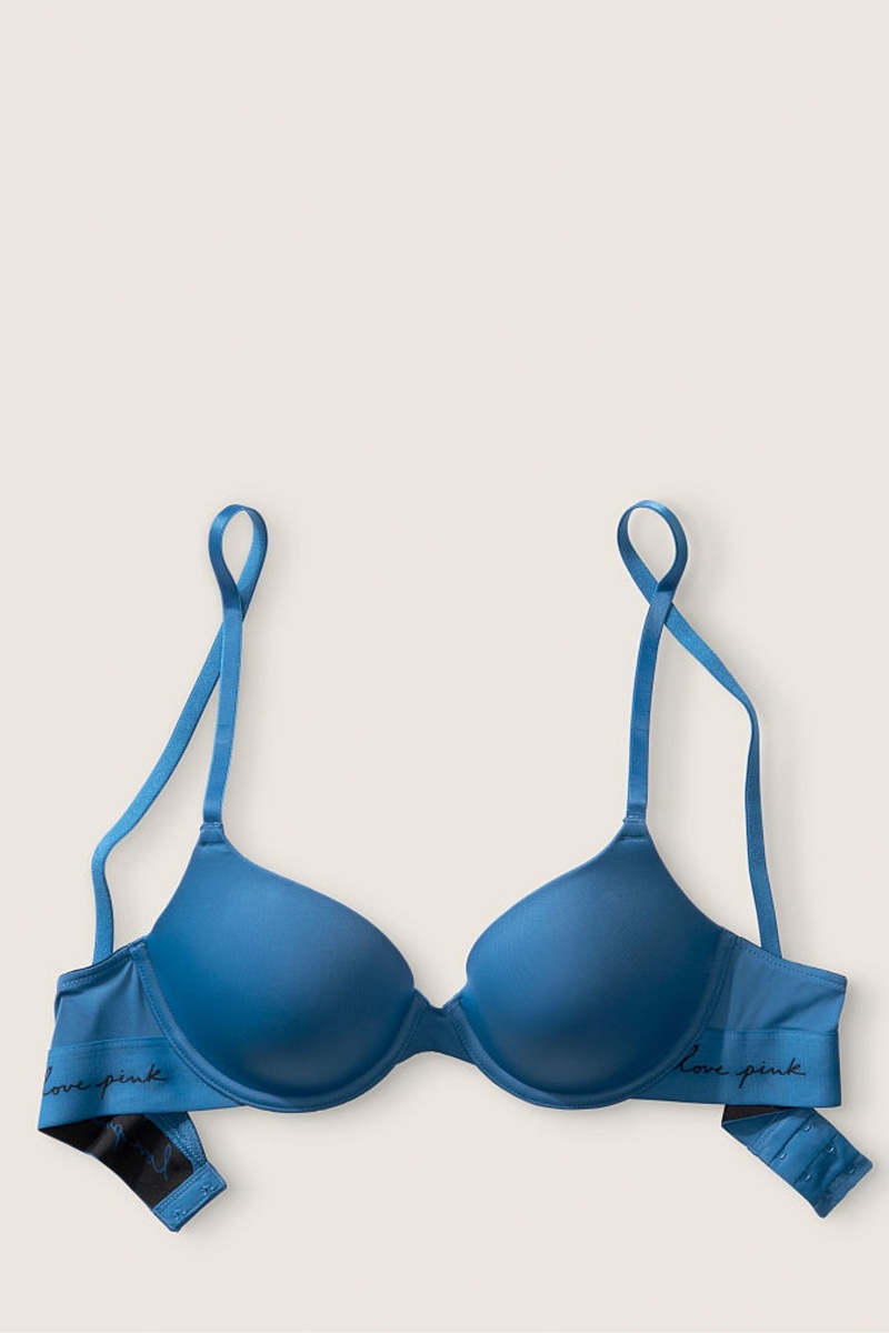 Victoria's Secret Kanten Lightly Gevoerde T-Shirt Bra Blauw | 98146-JTSO