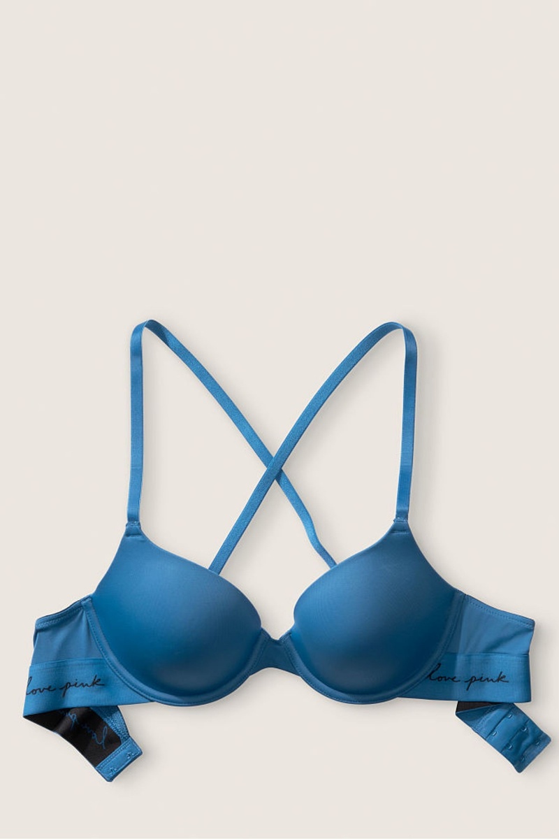 Victoria's Secret Kanten Lightly Gevoerde T-Shirt Bra Blauw | 98146-JTSO