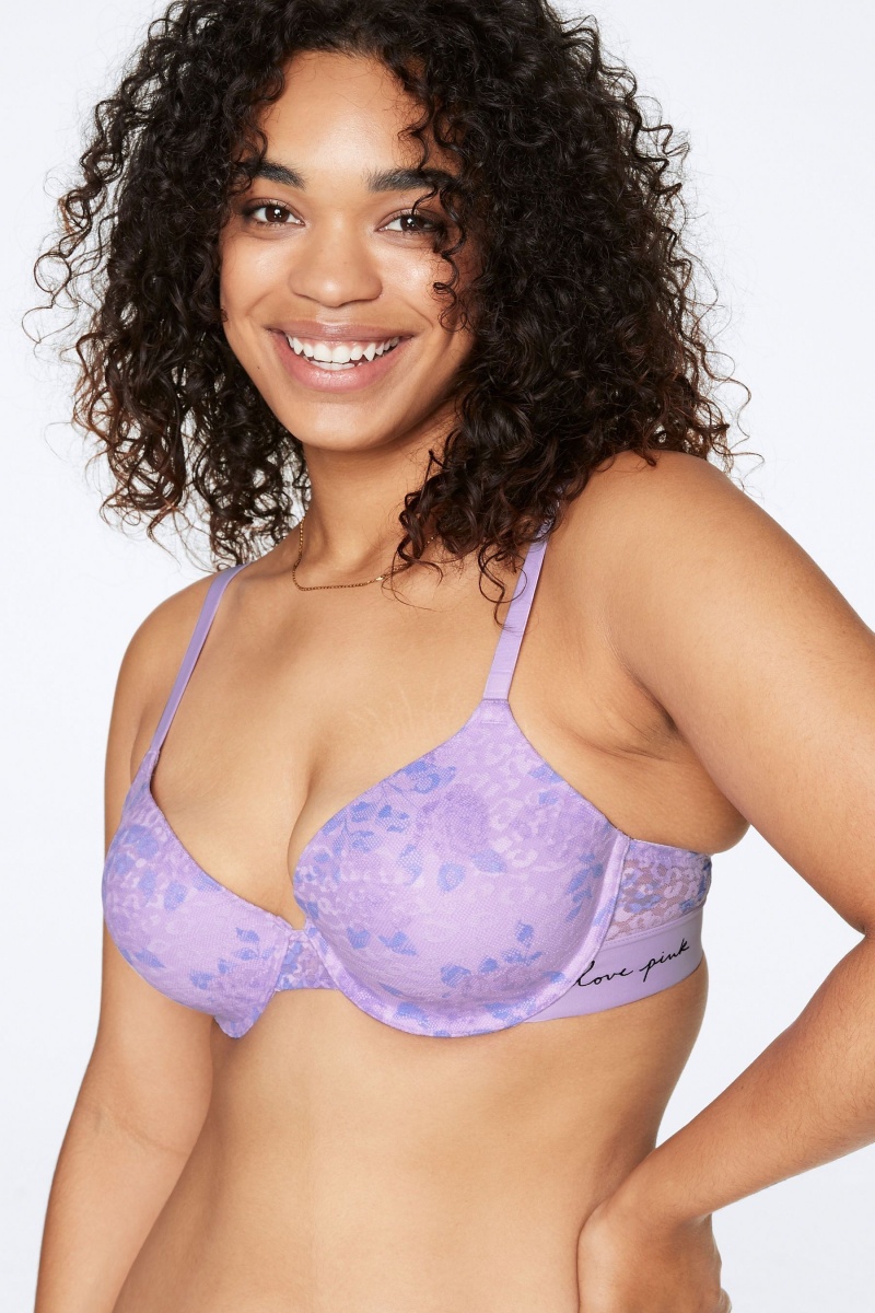 Victoria's Secret Kanten Lightly Gevoerde T-Shirt Bra Blauw | 58643-STWL