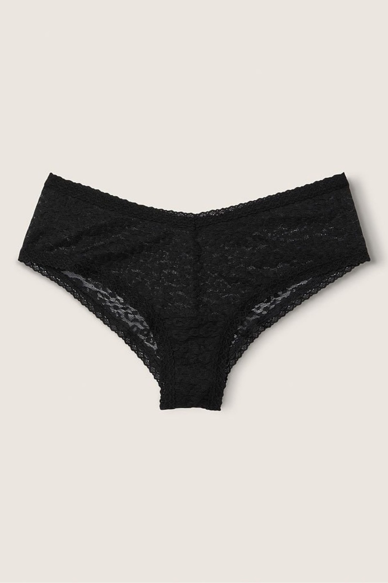 Victoria\'s Secret Kanten Logo Cheeky Knickers Zwart | 97025-JEUS