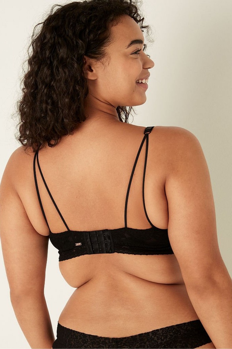 Victoria's Secret Kanten Wired Push Up Bralette Zwart | 52817-JCRQ