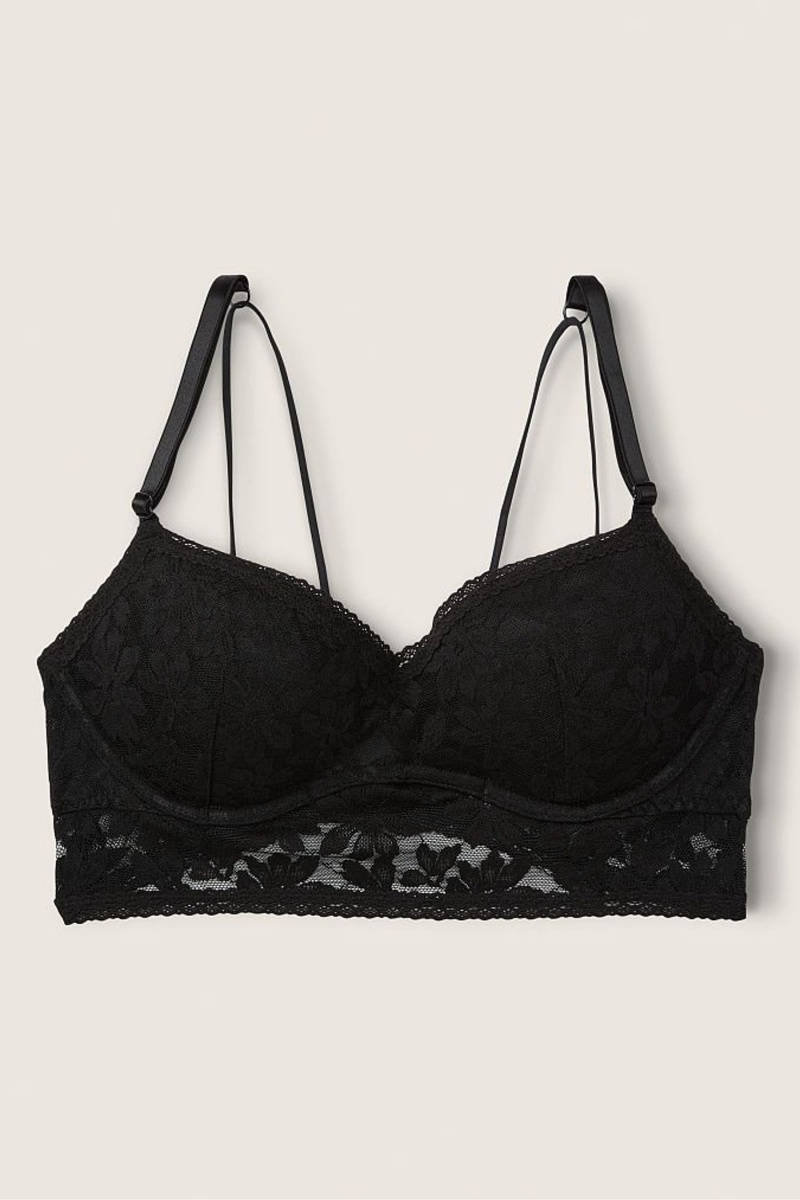 Victoria's Secret Kanten Wired Push Up Bralette Zwart | 52817-JCRQ