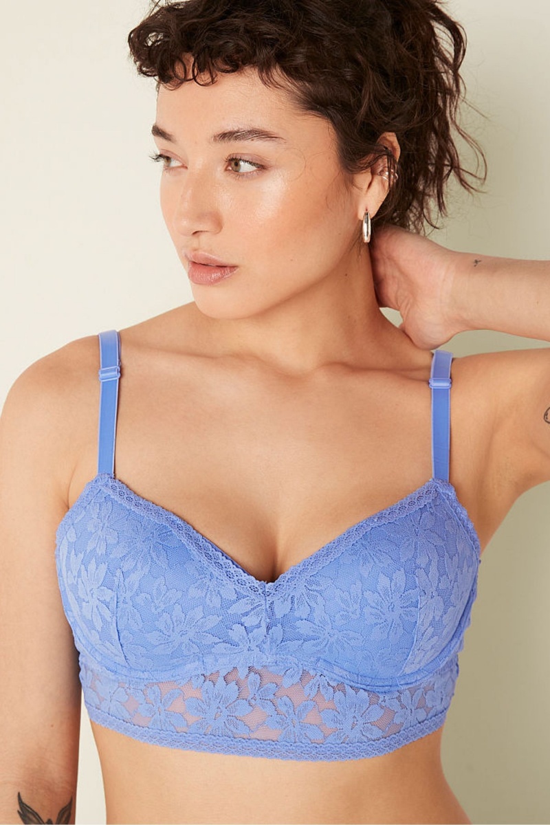 Victoria's Secret Kanten Wired Push Up Bralette Blauw | 59214-TNMZ