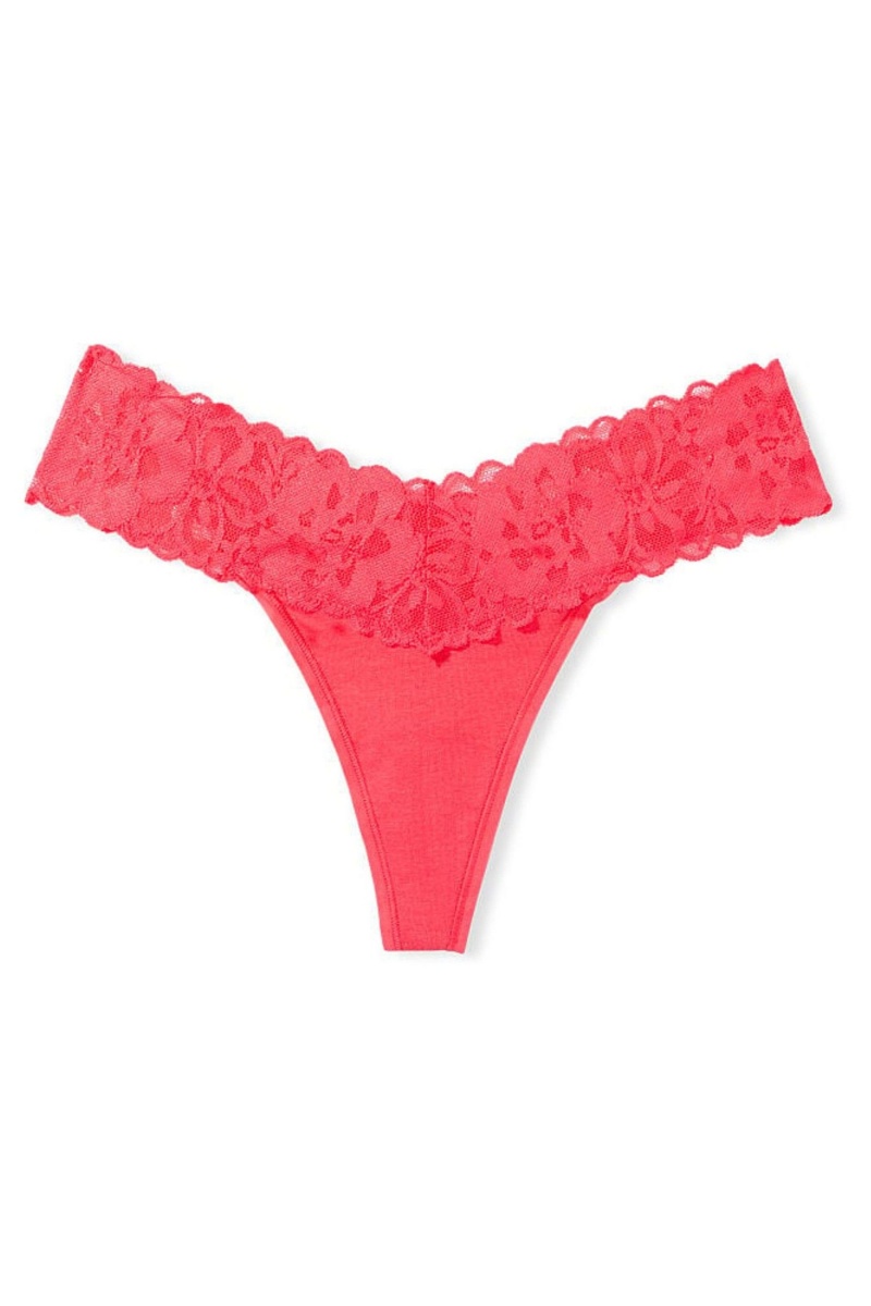 Victoria's Secret Katoenen Kanten Taille String Knickers Zwart Grijs | 62483-JIHN