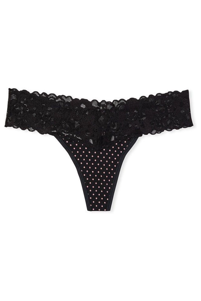 Victoria's Secret Katoenen Kanten Taille String Knickers Zwart Grijs | 25731-CXAG