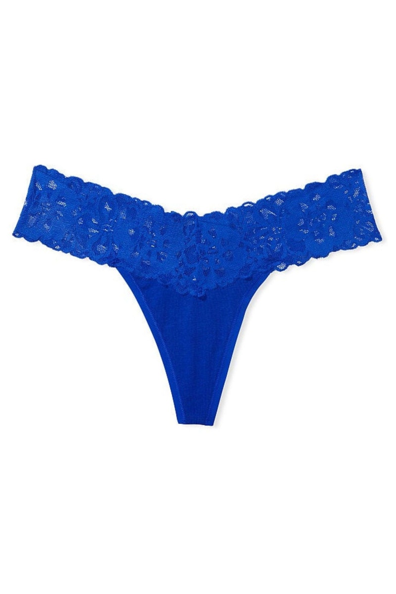 Victoria's Secret Katoenen Kanten Taille String Knickers Zwart Grijs | 26134-TKSE