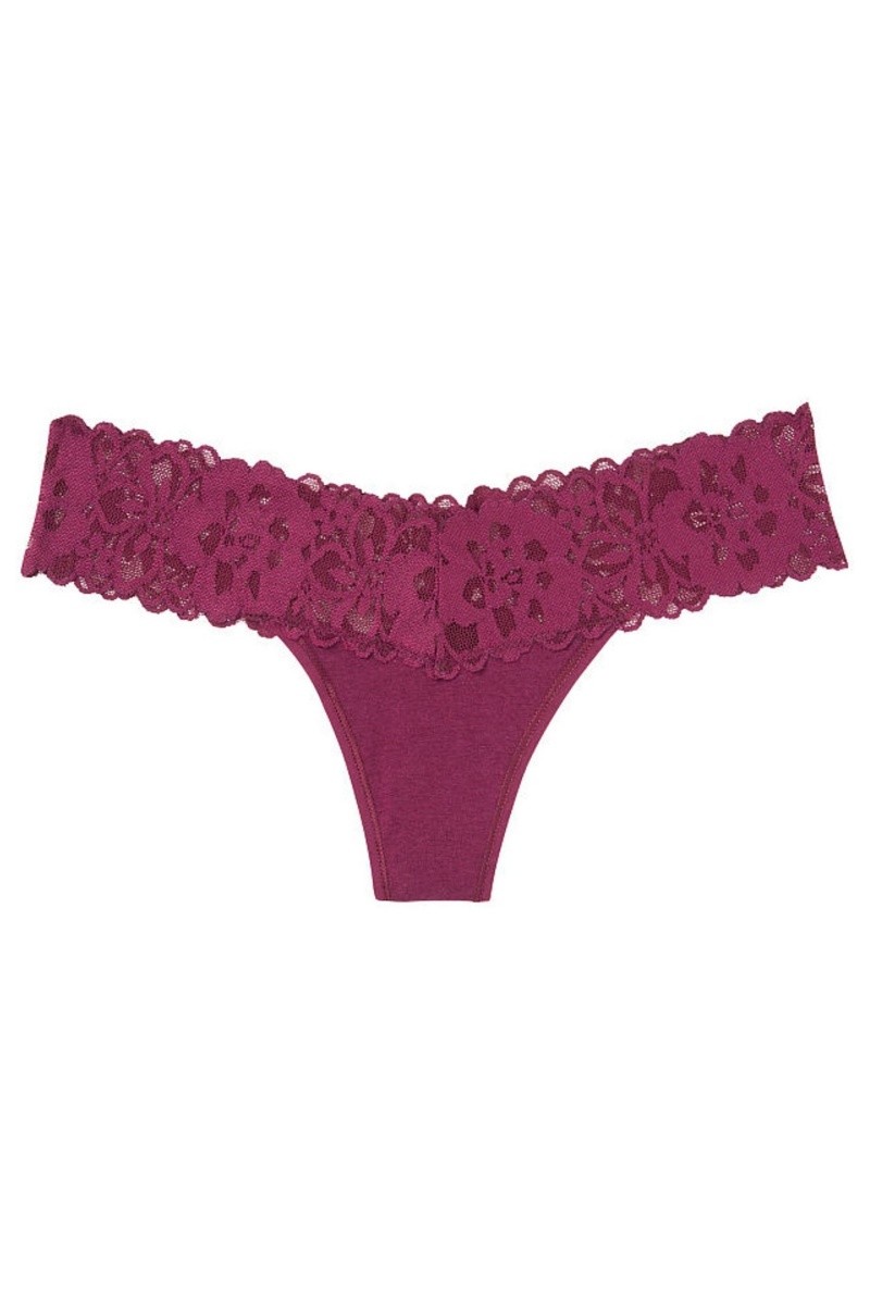 Victoria's Secret Katoenen Kanten Taille String Knickers Zwart Grijs | 21936-VDEF