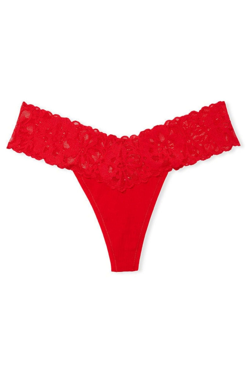 Victoria's Secret Katoenen Kanten Taille String Knickers Zwart Grijs | 92751-WGNH