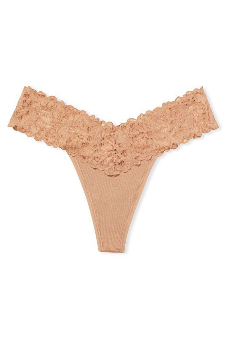 Victoria's Secret Katoenen Kanten Taille String Knickers Zwart Grijs | 30127-LFQK