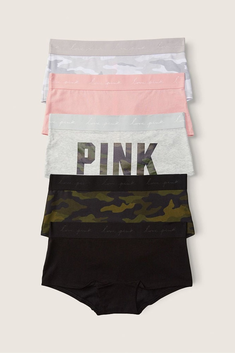 Victoria\'s Secret Katoenen Kort Knickers 5 Pack Black/Grey/Pink/Green | 39210-YJRU