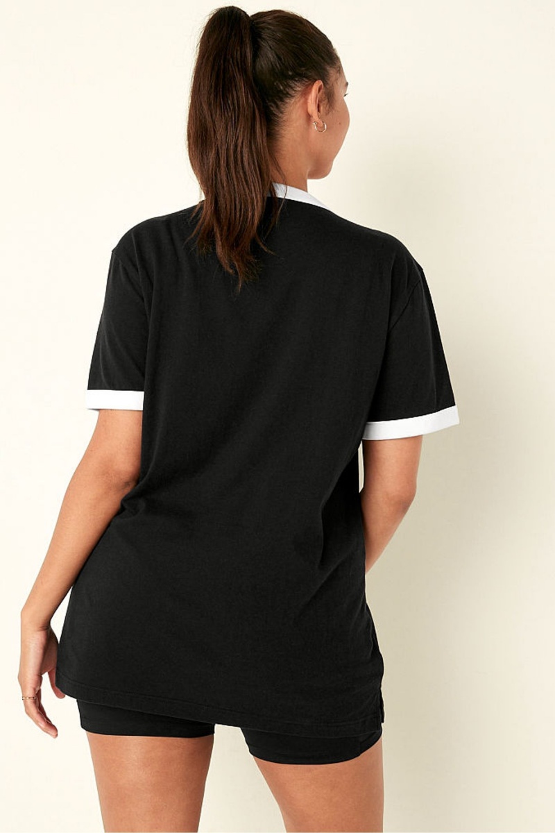 Victoria's Secret Katoenen Kort Sleeve Campus Ringer T-Shirt Zwart | 20384-KFLV