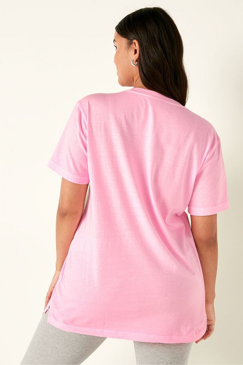 Victoria's Secret Katoenen Kort Sleeve Campus T-Shirt Bordeaux Roze | 30795-KQEH