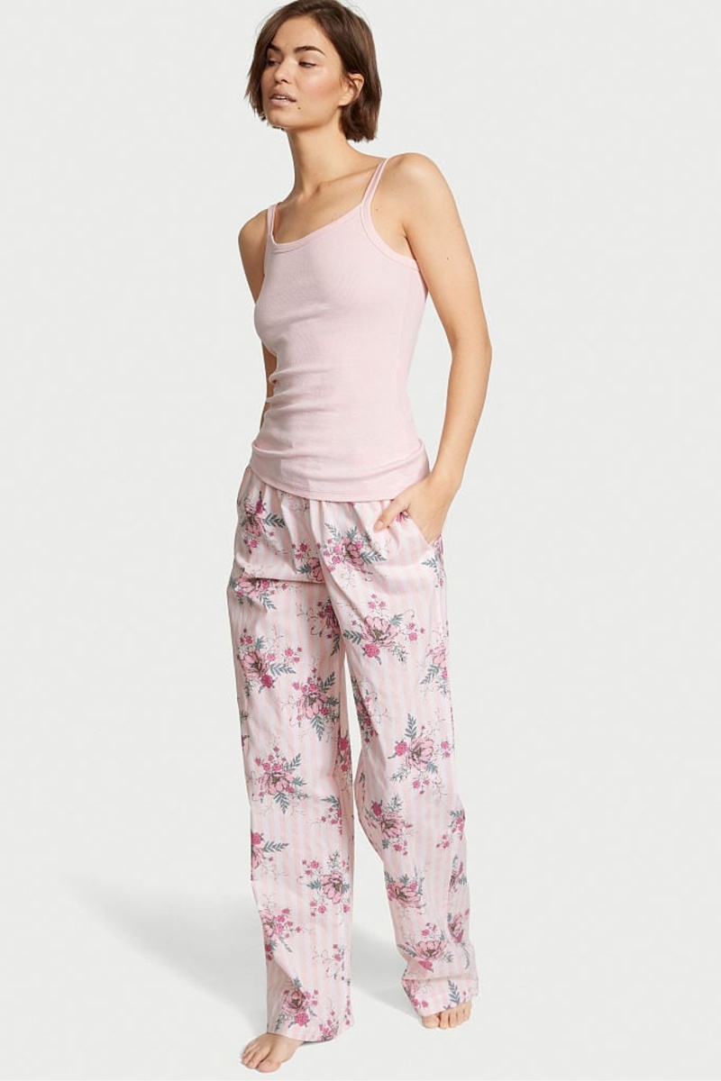 Victoria\'s Secret Katoenen Long Pyjamas Roze | 76143-APTG