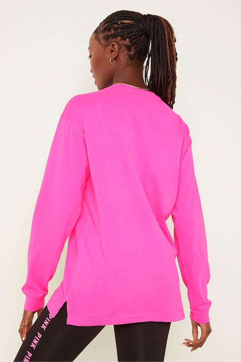 Victoria's Secret Katoenen Long Sleeve Campus T-Shirt Roze | 91283-YRVD