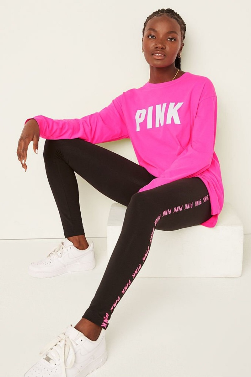 Victoria's Secret Katoenen Long Sleeve Campus T-Shirt Roze | 91283-YRVD