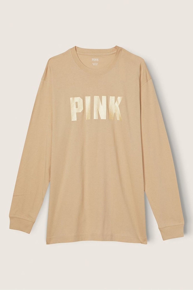 Victoria's Secret Katoenen Long Sleeve Campus T-Shirt Roze | 98574-COJW