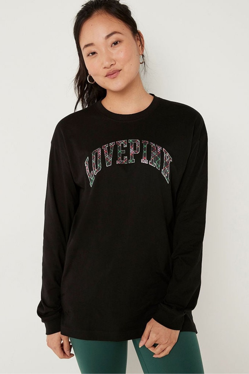 Victoria\'s Secret Katoenen Long Sleeve Campus T-Shirt Roze | 92650-KQZA