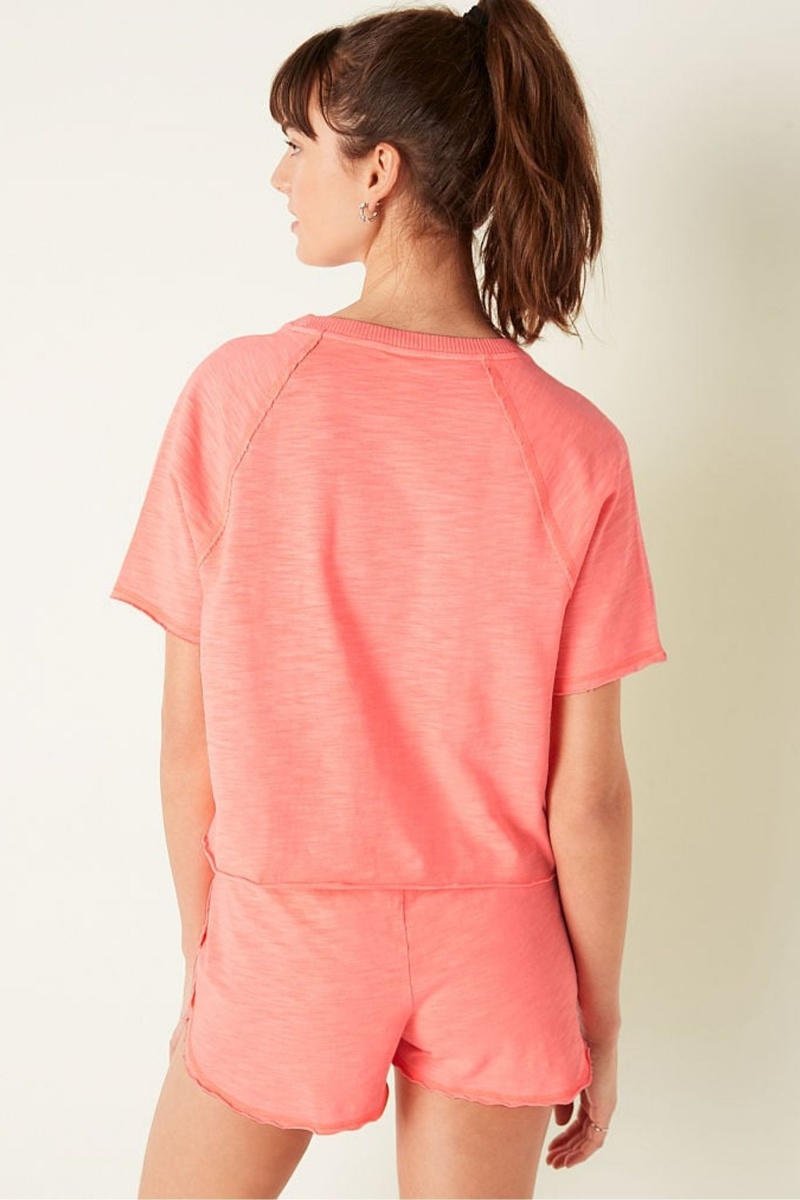 Victoria's Secret Katoenen Slub Kort Sleeve Crew Crop T-Shirt Koraal Oranje | 08642-CPIR