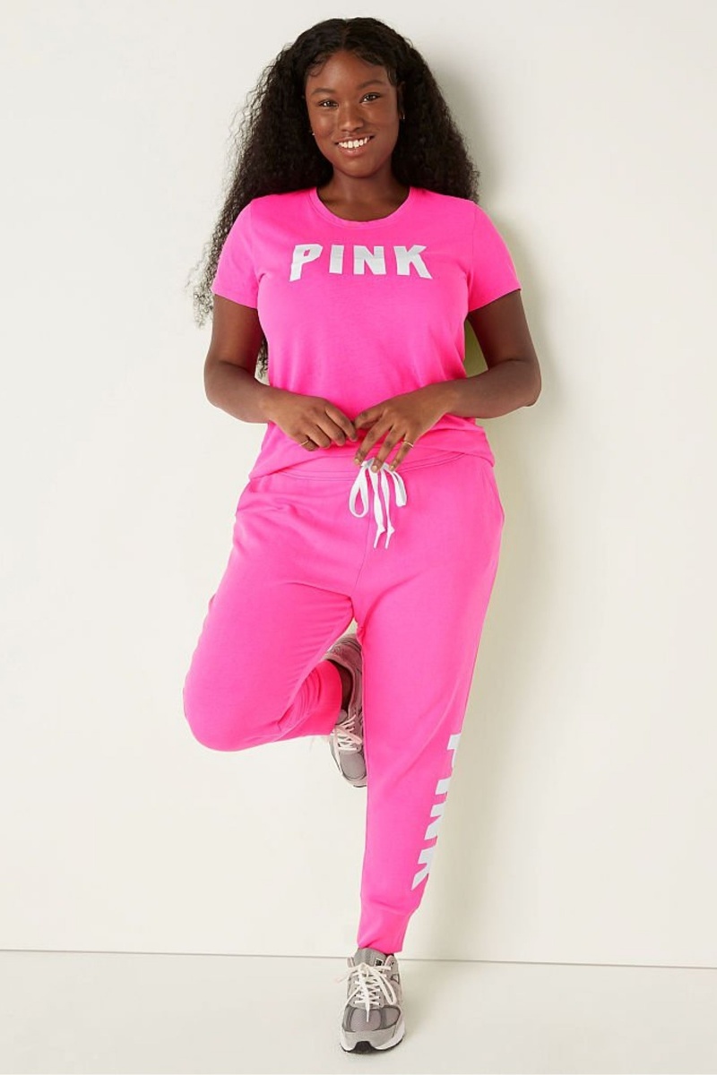 Victoria's Secret Logo Kort Sleeve T-Shirt Roze | 69721-KYSV