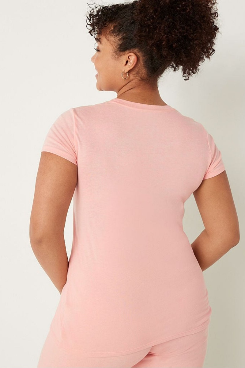 Victoria's Secret Logo Kort Sleeve T-Shirt Roze | 42076-VAZM