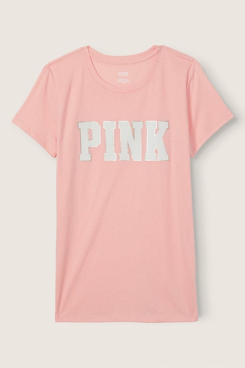 Victoria's Secret Logo Kort Sleeve T-Shirt Roze | 42076-VAZM