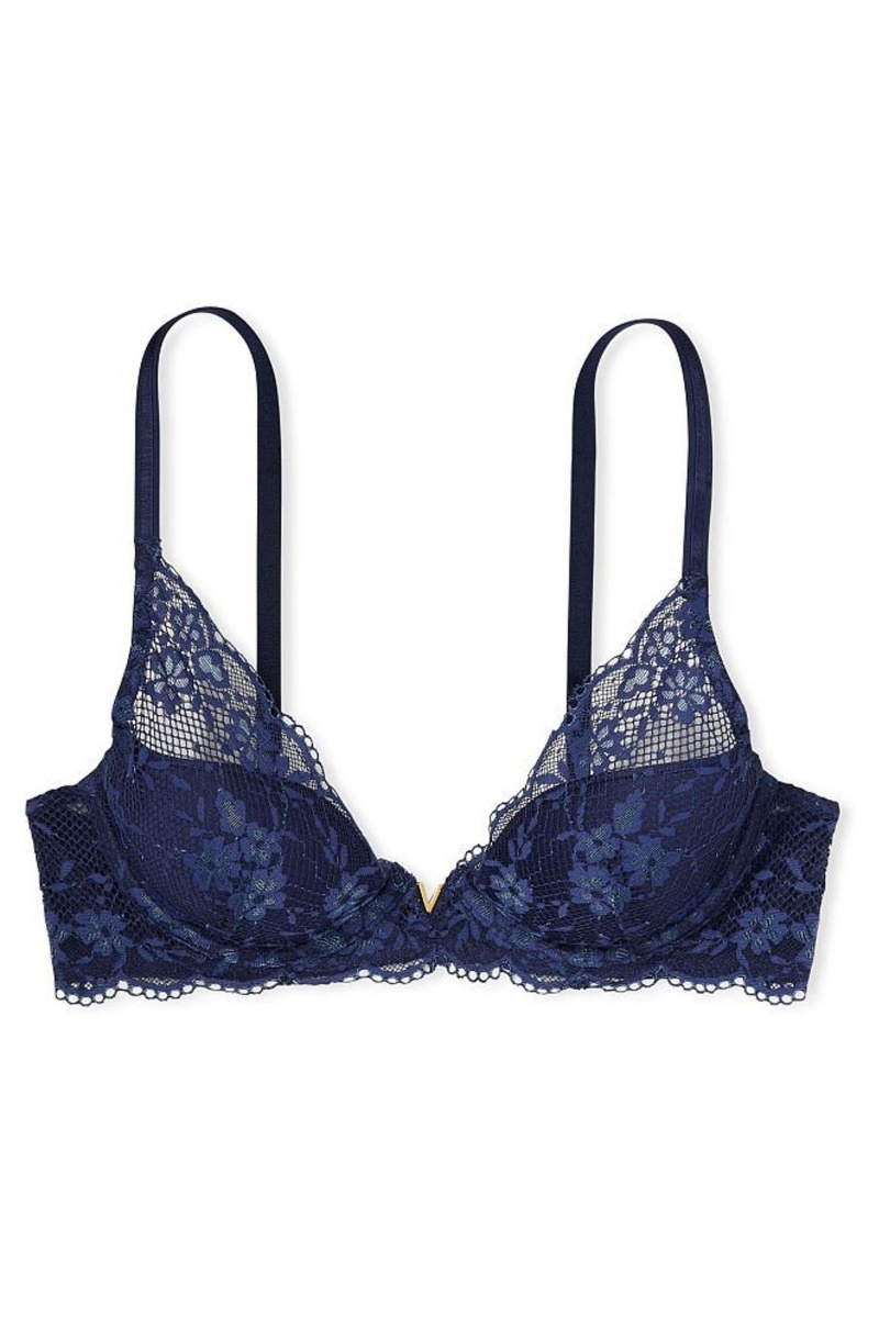 Victoria's Secret Love Cloud Kanten Half Pad Plunge Bra Blauw | 87435-AUGT