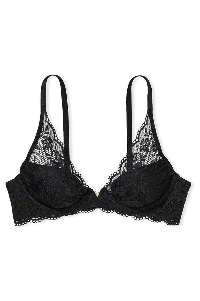 Victoria's Secret Love Cloud Kanten Half Pad Plunge Bra Zwart | 03815-JPVO